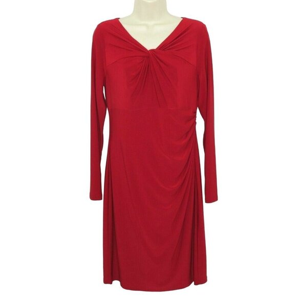 LRL Lauren Ralph Lauren Womens 10 Solid Red Twist Neckline Long Sleeve Dress NEW - Picture 1 of 9